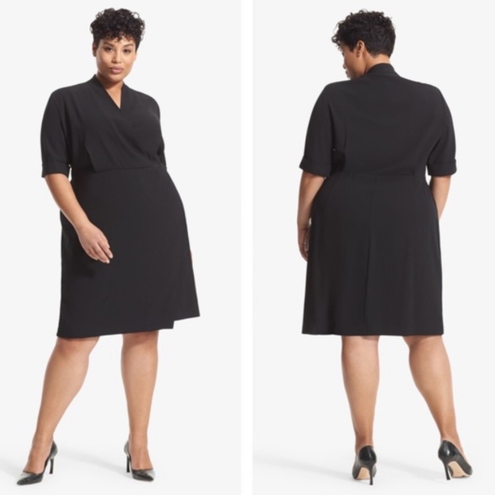 MM LaFleur Tory Black Faux Wrap Dress 16 Plus Size